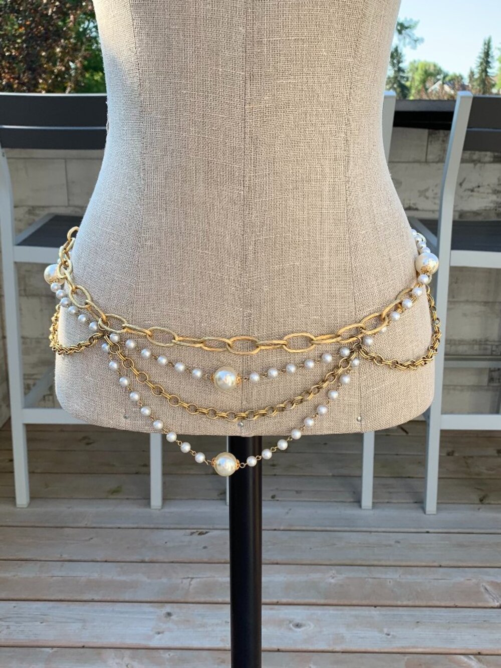 Vintage Chain Hip Waist Belt Gold Pearl Beads Bikini Beach Festival Boho Retro